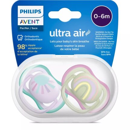 Philips Avent Çucël qetësuese ultra air 0–6 muaj, 2 copë, vjollcë dhe jeshile