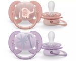 Philips Avent Çucël qetësuese ultra soft 0–6 muaj, 2 copë, rozë dhe vjollcë