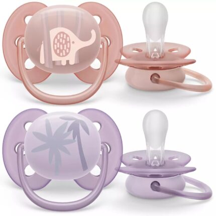 Philips Avent ultra soft soother 0–6 months, 2 pieces, pink and purple
