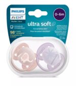 Philips Avent Çucël qetësuese ultra soft 0–6 muaj, 2 copë, rozë dhe vjollcë