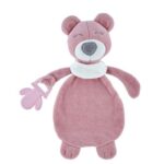 Babyjem Мека играчка-ќебенце мече со силиконска глодалка, розево