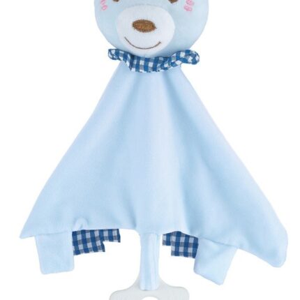Free2Play Plush bear-blanket for newborn with teether, blue
