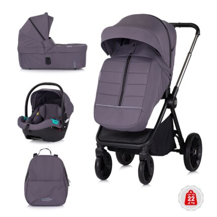 Karrocë për bebe Chipolino Encanto 3 në 1 me karrige makine i-Size, gri
