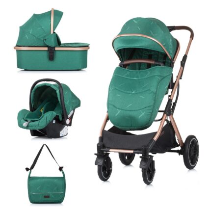 Chipolino Zara 3-in-1 baby stroller with car seat, avocado (green)