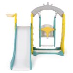 Children's playground 3 in 1 Chipolino – slide, swing and basket, turquoise/yellow